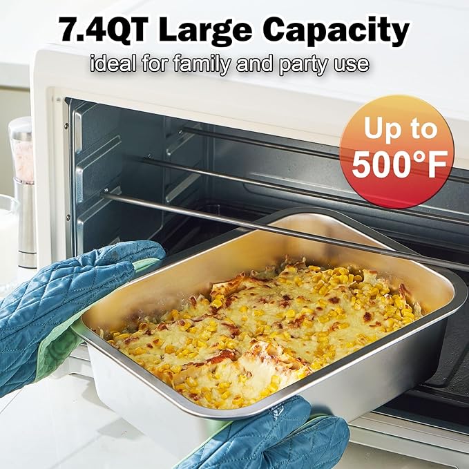 4-Piece 4 Inch Extra Deep Lasagna Baking Pan with Lid, 11x14 Inch 7.4QT Large Stainless Steel Nonstick Lasagna Baking Roasting Pans Casserole Dishes for Oven with Lids(M, 2 Pack)
