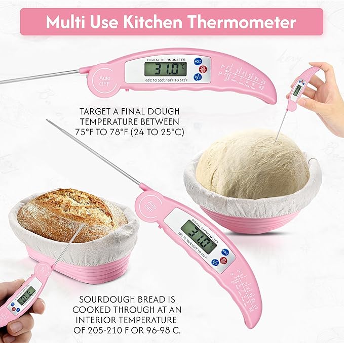 Sourdough Starter Kit – Sourdough Bread Baking Supplies – 41 Oz Starter Jar, 9″ Round & 10.5″ Oval Banneton Bread Proofing Baskets, Bread Making Tools Premium(Pink)