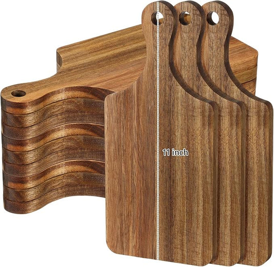 Patelai 12 Pack Thicken Bamboo Cutting Board Bulk Acacia Wood Chopping Unfinished Crafts Serving Charcuterie Boards for DIY Wedding Housewarming Gift (Acacia Wood)