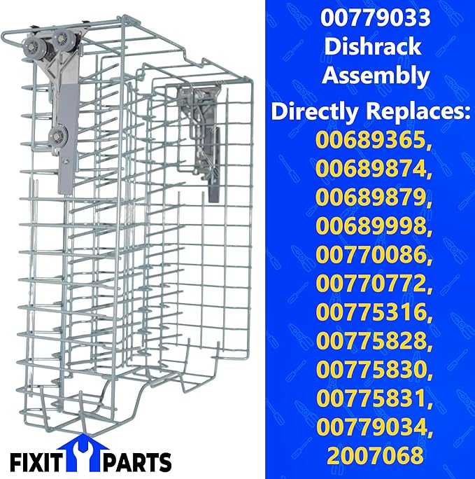 US-Based Supplier – 00779033 779033 Upper Dishrack Assembly works with Bosch Dishwashers – Replaces 20007068, 00689365, 00689874, 00689879, 00689998, 00770086, 00770772, 00775316, and more