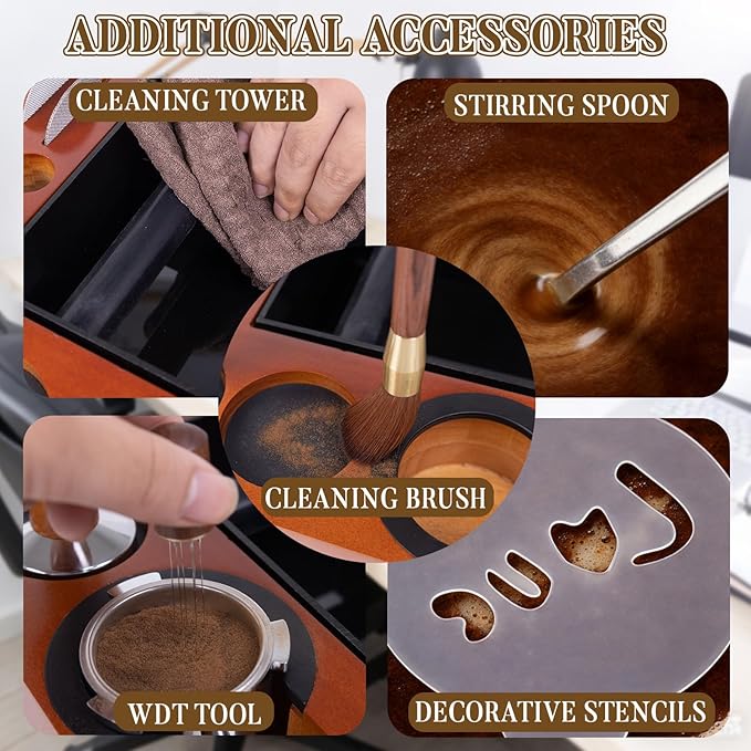 21pcs Espresso Knock Box Set,Espresso Tamping Station,Tamping Station Fit for Storage 51/54/58mm Coffee Accessories,Detachable Coffee Dump Bin,Includes WDT Tool,Brush,Towel,Spoon,Decorative Stencils