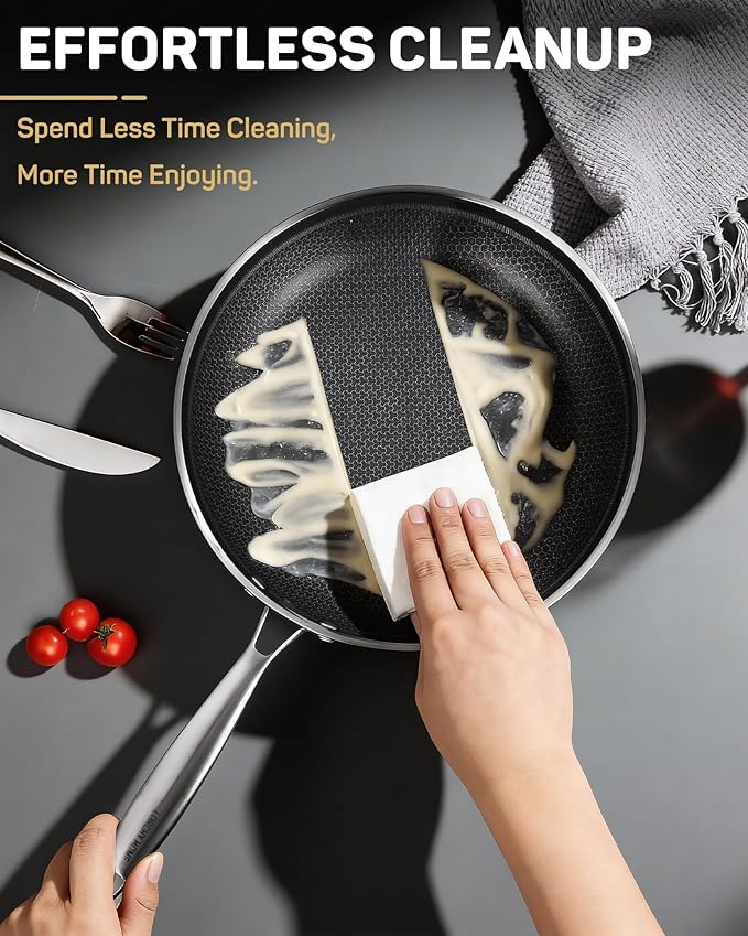 Stainless Steel Nonstick Frying Pan, Hybrid Ceramic 8-Inch Frying Pans, Stay-Cool Handle, PFAS & PFOA PTFE Free, Dishwasher & Oven Safe, Scratch-Resistant, Compatible with Induction & All Cooktops