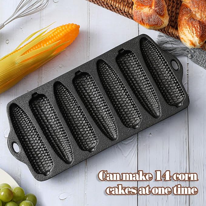 1 Pc Cast Iron Corn stick Pan Corn Bread Molds with 7 Corncob Sticks Cornbread Loaf Cakes Corndog Baking Compatible with Oven, Stovetop, Grill, and Campfires