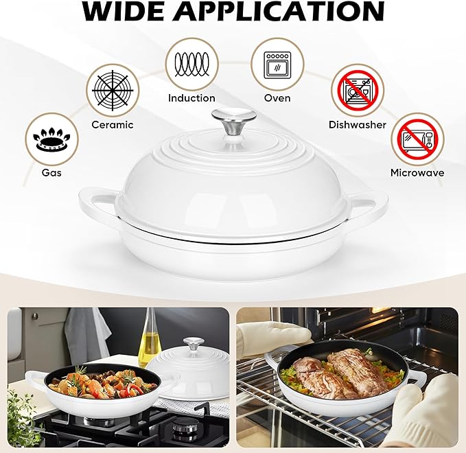 Bread Dutch Oven for Sourdough Baking (5.5 QT), Joyfair Enameled Cast Iron Dutch Oven Pot with Lid, Sourdough Bread Pan with Heavy Duty Dual Handles, Non-Stick & Even Heat, Oven-safe up to 500°F White