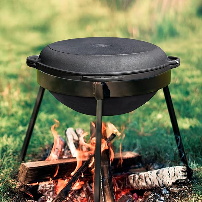 Dutch Oven Pot with Lid Syton (12.5 Quarts (12 L) - Camping Dutch Oven - Cast Iron Cookware Set - Uzbek Kazan Cast Iron – Premium Camping Cookware – 2 in 1 Lid as Frying Pan + Cauldron