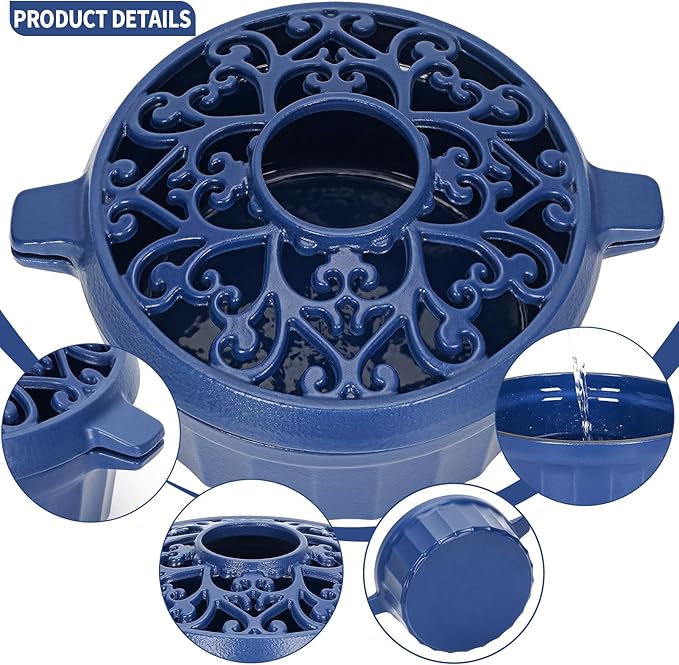 Wood Stove Steamer-Fireplace Humidifier,Cast Iron Humidifier for Stove, Matte Black Finish, Rust Resistant, Lattice Top, 2.5 Quart Capacity,Wood Burning Stove Indoor Decorative.Blue