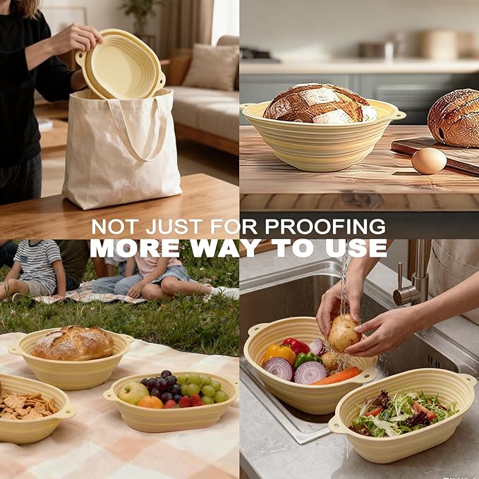 Silicone Proofing Basket Set Round & Oval - D'ita Collapsible Bread Banneton with Tools (Non-Stick, Easy Clean) Complete Baking Gift Kit Bread Proofing for Home Bakers