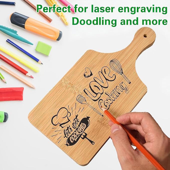 12 Pcs Thicken Bamboo Wooden Cutting Board with Handle,11x5 Inch Hanging Charcuterie Boards Unfinished Wood Cutting Board Blanks Bulk for Crafts,Laser Engraving Wedding Mother's Day Housewarming Gift