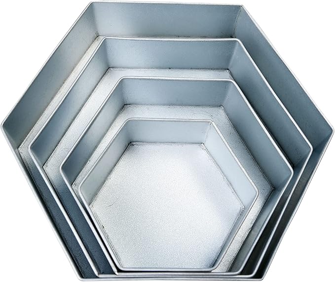 4 Tier Hexagon Baking Pan Set Multilayer Birthday/Wedding Anniversary Cake Tins/Cake Pans/Cake Molds 6".8".10".12" - All 3" Deep