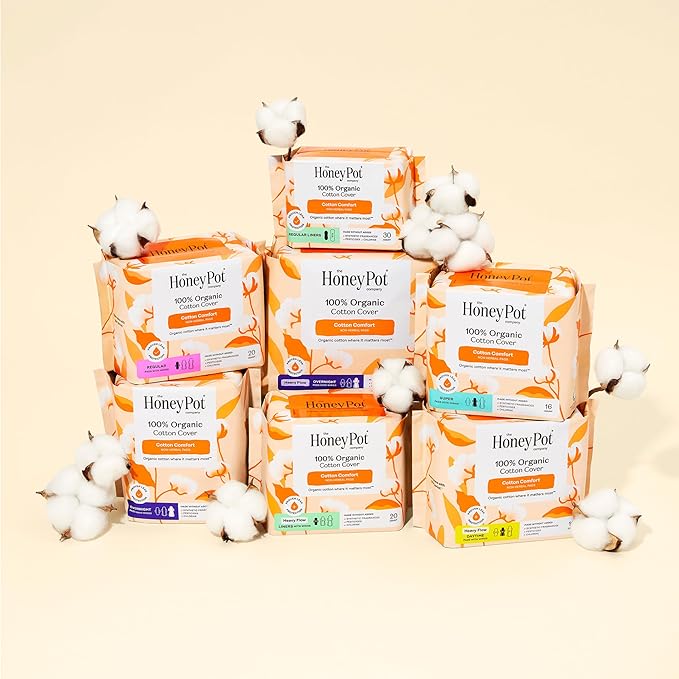 The Honey Pot Company - 80ct - Non-Herbal Heavy Panty Liners for Women w/Wings - Organic Cotton Cover & Ultra-Absorbent Core - Sanitary Pads - Feminine Care