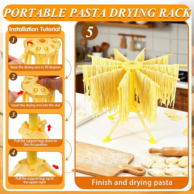 Pasta Making Tools, 9 Piece Wood Pasta Making Kit with 3 Rolling Pins, 1 Pasta Drying Rack, 1 Gnocchi Board, 1 Dough Cutter, 1 Ravioli Cutter, 2 Pasta Stamps, Ravioli Pasta Cutter Set for Pasta Maker