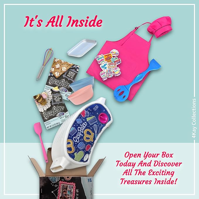 Ultimate Easy Baking Oven Bundle For Kids With 19 Items - Oven, 2 Refill Mixes, Apron, Hat, Bowl, Spatula, Whisk, 9 Stickers, Baking Pan & Tool (Heroic Hot Pink Baker Bundle)