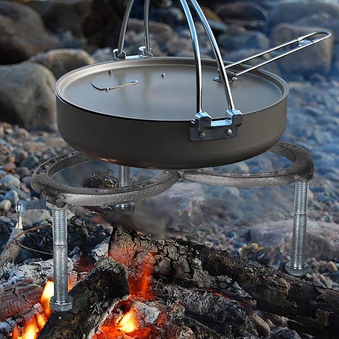 Camping, Campfire, Dutch Oven Tripod, Table For Cooking-Steel Horseshoes,with Adjustable Height Legs- Ideal for Campfire Cooking and Cast Iron Dutch Oven(10"X 10")