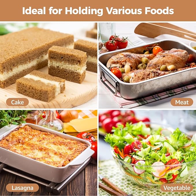 2 Pcs Stainless Steel Cake Pans, 9x13 Rectangular Baking Pans with Silicone Brush & Spatula, Cake Baking Trays with Double Handle, Rectangle Baking Bakeware for Breads, Meats (Without lid)