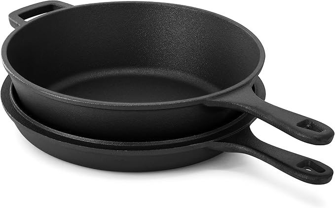 Megachef 10.5 Inch 2-in-1 Pre-Seasoned Cast Iron Skillet and Fry Pan Set