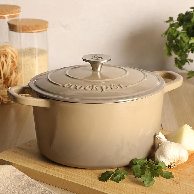 Crock Pot Artisan 5-Quart Round Cast Iron Dutch Oven Pot With Lid - Gradient Taupe
