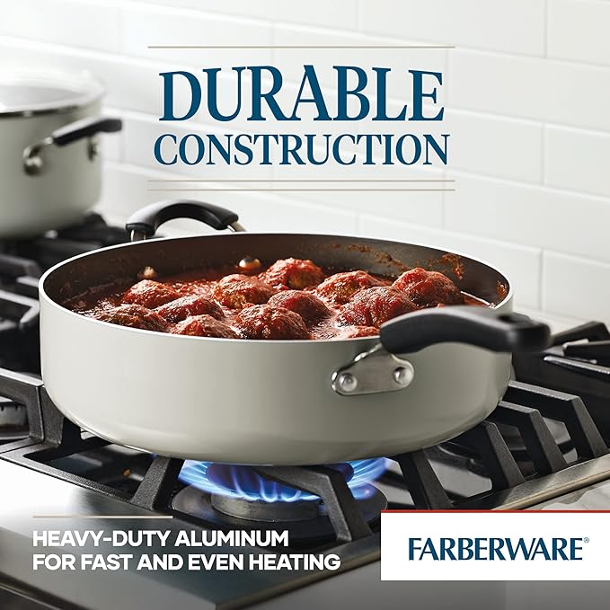Farberware Cookstart DiamondMax Nonstick Jumbo Cooker with Lid and Helper Handle, Dishwasher Safe, 6 Quart - Silver