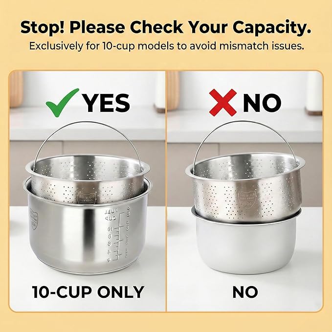 Stainless Steel Steamer Basket for 10-Cup Rice Cooker - Metal Steaming Rack with Handle, Effectively Removes Sugar from Rice for Healthy Diet, Vegetable Steamer Insert