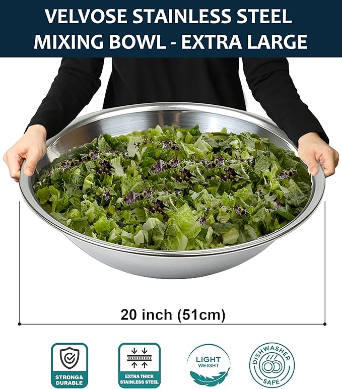 Stainless Steel Mixing Bowl Extra Large, 23-Quart, 20 inch (Diameter), 6.1 inch (Height) Mixing Bowl 20", Set of 5