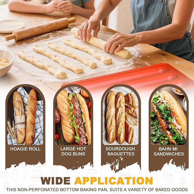 Baguette Bread Pan, Premium Nonstick French Bread Baking Pan, 3 Loaves Baguette Pan With lid, Heating Evenly for Sourdough, Italian Bread, Perfect for Creating Crisp Golden-Brown Crust Easy To Release