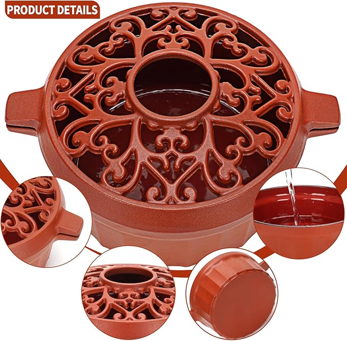1MORE Wood Stove Steamer- Wood Stove Humidifier Cast Iron with Porcelain Enamel Coating, Fireplace Steamer Pot, Rust Resistant, Home Indoor Decorative, 2.5 Quart Capacity,Red