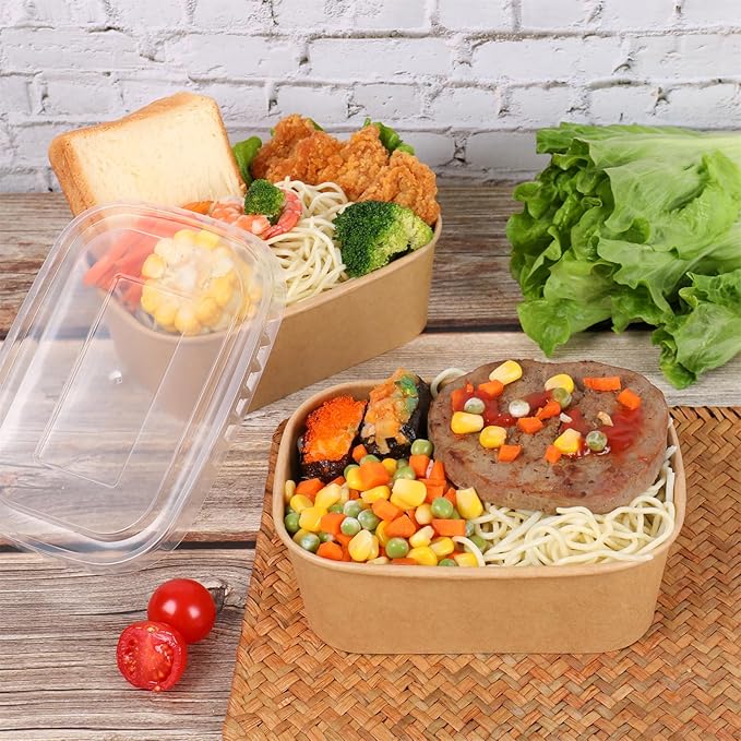 28 oz Disposable Kraft paper bowls with lids, Rectangle Food containers Soup Bowls Party Supplies Treat Bowls 50 Pack