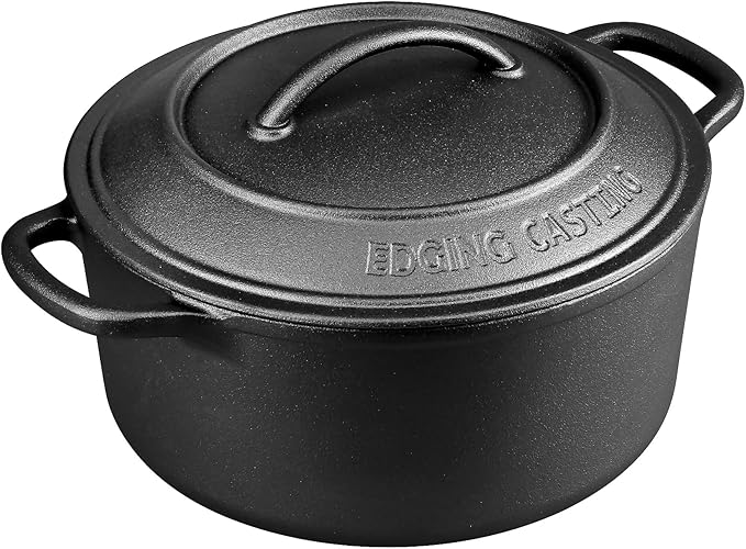 Pre-Seasoned Cast Iron Dutch Oven Pot with Lid Dual Handle, Sourdough Bread Baking Pots, Bread Oven, Camping, Grill, Induction, Electric, Round 5 Quart, Black