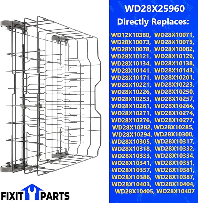 US-Based Supplier - WD28X34744 WD28X26099 Dishwasher Lower Dishrack Assembly Compatible with GE Dishwashers with WD28X10128 Dishwasher Silverware Basket
