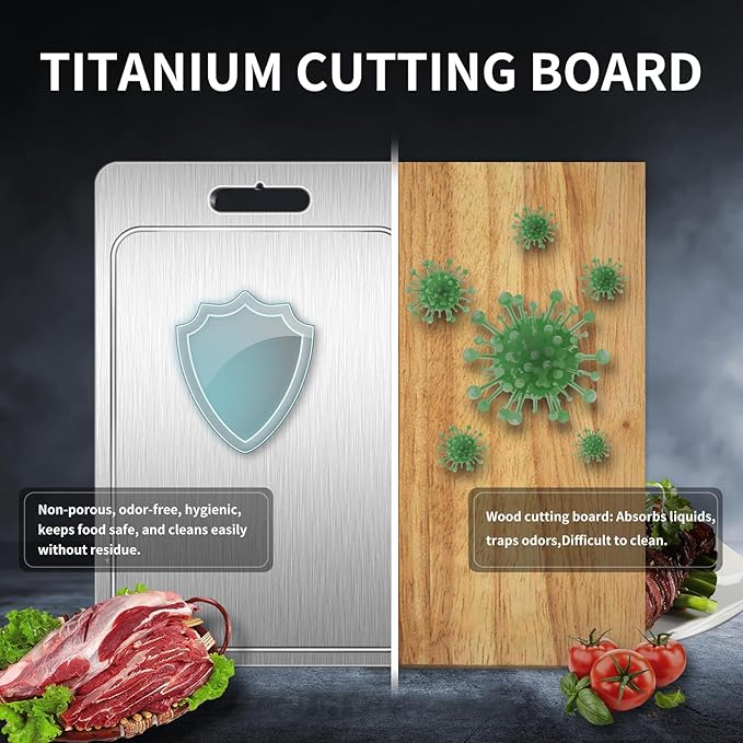 Titanium Cutting Board 100% Pure Cutting Boards With Juice Groove Metal Grade Food Double Sided Chopping Board for Cutting Meats Vegetables Fruits(Titanium-Small)