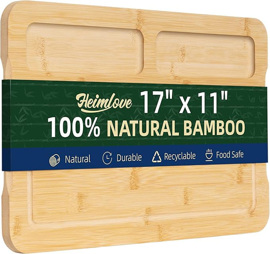 Heimlove Extra Large Bamboo Cutting Board, 17" x 11" Cutting Boards for Kitchen Charcuterie Boards with Juice Groove and Handles, Chopping Board for Meat, Vegetables and Cheese