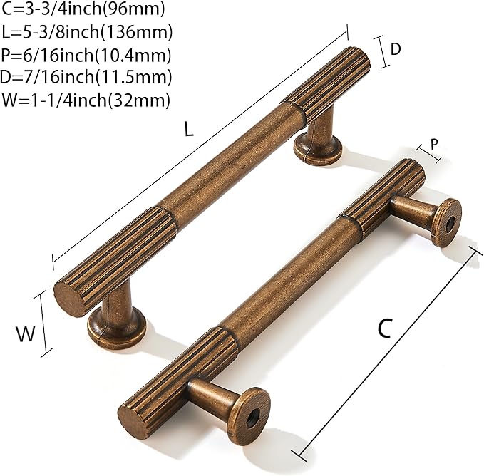 khtumeware 3-3/4 Inch Hole Center 5 Pack Antique Brass Heavy Duty Solid Vintage Brass Cabinet Pulls, Kitchen Drawer Handles, for Dresser cabinets, cabinets, Door cabinets, Hardware