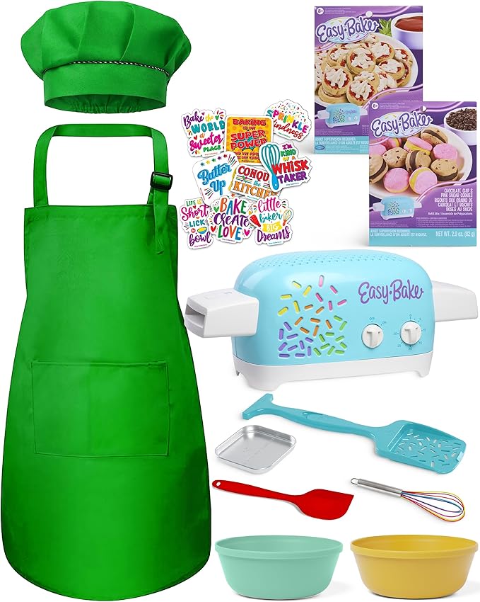 Ultimate Easy Baking Oven Bundle For Kids With 20 Items - Oven, 2 Refill Mixes, Apron, Hat, 2 Bowls, Spatula, Whisk, 9 Stickers, Baking Pan & Tool (Greatest Hero Green Bundle)
