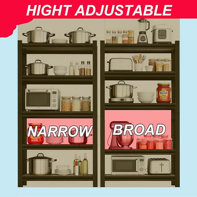 Kitchen Shelves Pantry Organizers and Storage, Adjustable Metal Shelving Unit, Kitchen Essentials Microwave Stand, Corner Shelf, Home Organization (39.4" W × 13.8" D × 71.2" H, 5)