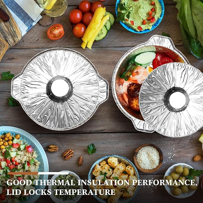24 Pcs Disposable Aluminum Pot with Lid Round Foil Pans Disposable Cookware Food Container for Vacation Trips Camping Baking Heating Cooking (33.8,67.6,121.7 oz)