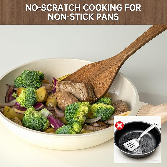 12 PCS Acacia Wooden Spoons for Cooking - Heat-Resistant, Comfort Grip,Easy to Clean, Non-stick Friendly - Kitchen Utensil Set with Holder, Spoon Rest & 6 Hooks, Ideal for Gifting