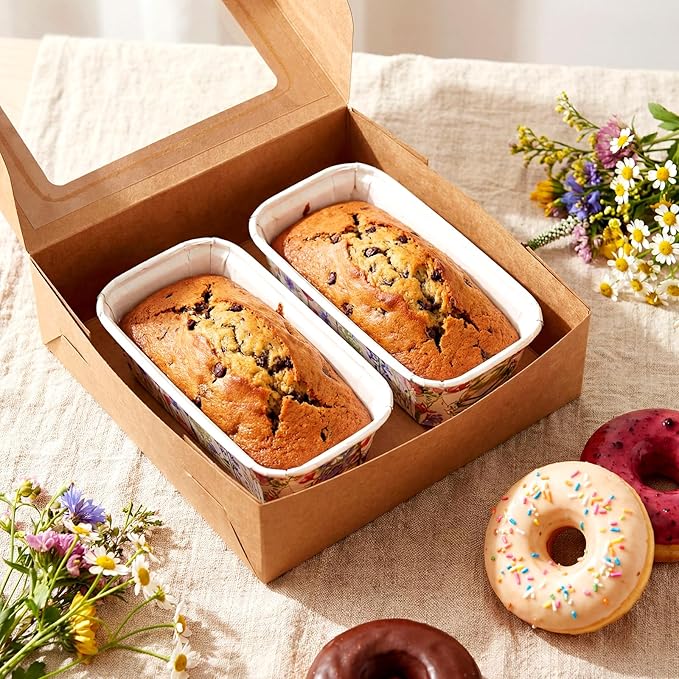 Honeydak 100 Sets Mini Loaf Pans Disposable Spring Paper Baking Pans Bulk 6.3 x 2.2 x 2.2 in Floral Serving Tray Wildflower Watercolor Pattern Party Supplies (Spring)