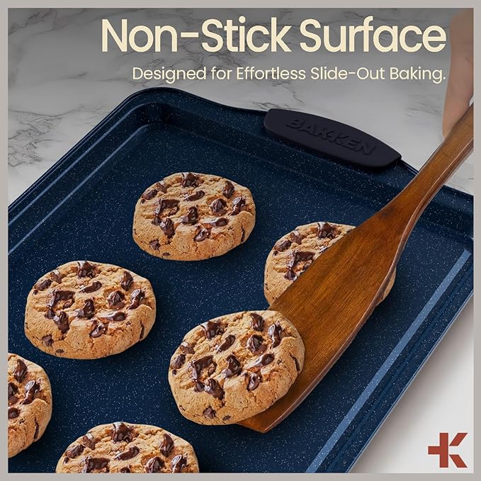 BAKKEN Kitchen Baking Pan Set - Nonstick Coating, Carbon Steel Bakeware Sets with Blue Silicone Handles, Baking Kitchen Essentials, PFOA, PFOS, PTFE Free, Oven Safe Tray (Up To 450° F), Set of 8