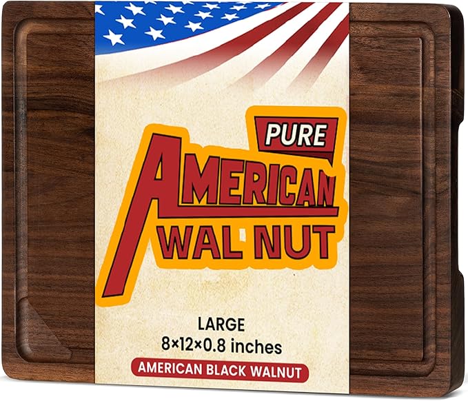 Heimlove Walnut Wood Cutting Board for Kitchen, Reversible Wooden Chopping Board with Deep Juice Grooves and Handles, Natural Walnut Wood Cutting Board for Chopping, Cheese, Vegetables (12"x8")