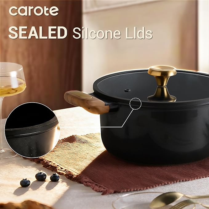 CAROTE Ceramic Cookware Set Nonstick, 14pcs Pots and Pans Set Nonstick, Non-Toxic & PFAS-Free, Dishwasher, RV/Camping Cookware Set, Cooking Pots with Lids, Charcoal Black
