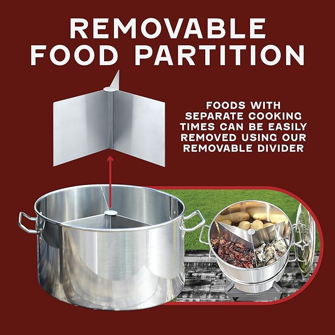 CONCORD Extra Large Outdoor Stainless Steel Stock Pot Steamer and Braiser Combo. Great for steaming oysters, crab, crawfish and more (24 QT)