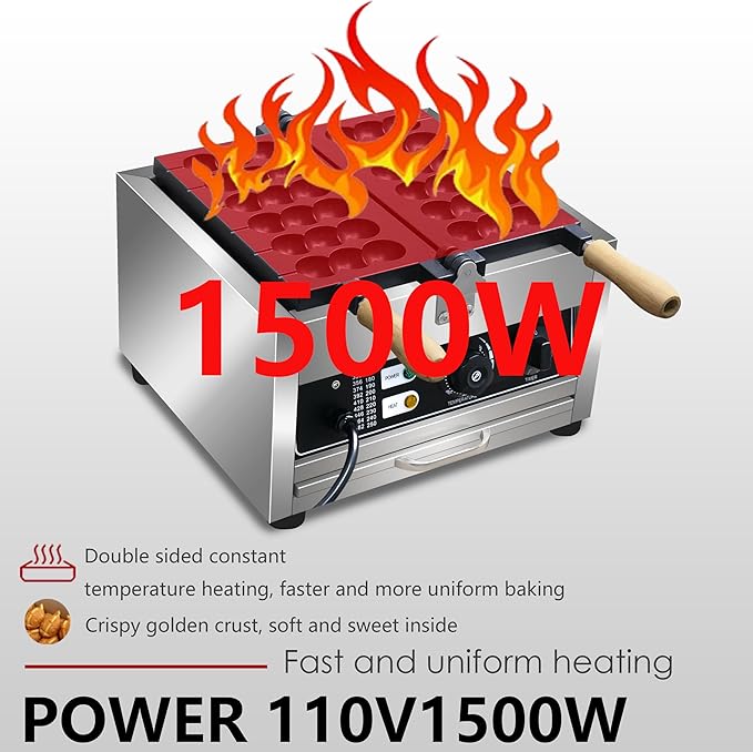 110V 1500WCommercial Electric Bubble Skewer Waffle Ball Machine 6-Grid Teflon Non Stick Pan Stainless Steel Belgium Waffle Ball Stick Maker