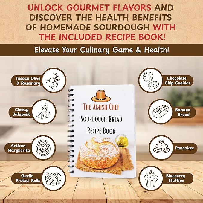 Complete Sourdough Bread Starter Kit, Glass Sourdough Starter Jar Kit & Tons of Sourdough Baking Supplies - Sourdough Starter Kit Includes Sourdough Jar, Banneton Bread Proofing Basket & More