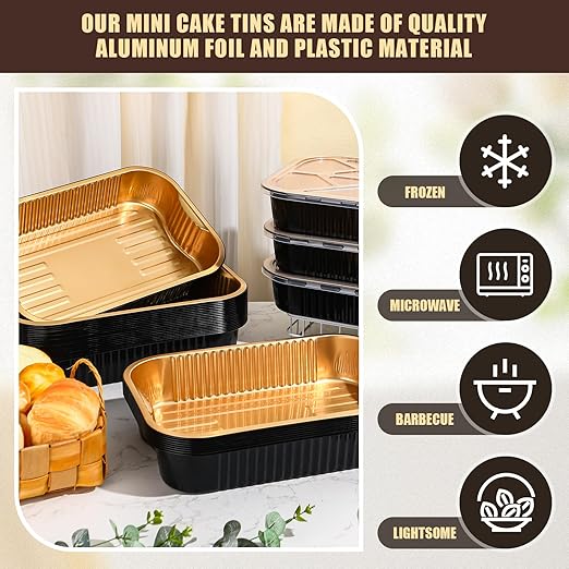 Baderke 30 Set 9x13 Heavy Duty Aluminum Pans with Lids Double Thick Aluminum Foil Baking Pan Food Container for Heating Cooking Meal Prep Storage Freezer and Takeout (Black Gold)