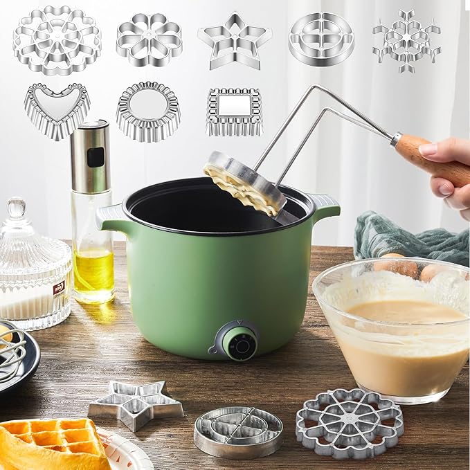 Zhehao 9 Piece Rosette Iron Mold Set with Double Headed Handle Bunuelos Molds with 8 Interchangeable Heads Timbale Cookie Mold Tool for Waffles Cakes Biscuits for Baking Cooking Kitchen