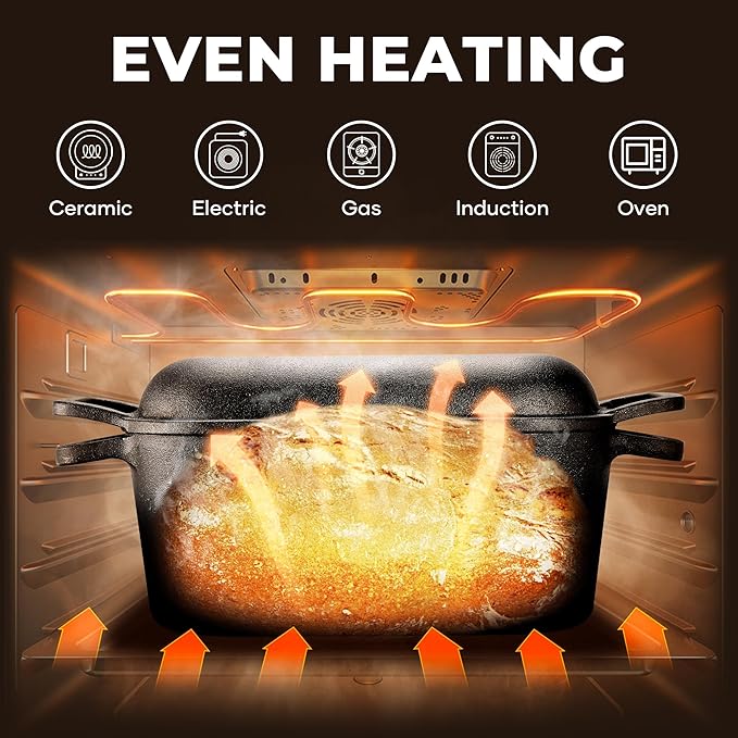 Oval Dutch Oven for Bread Baking, Pre-seasoned Bread Oven for Sourdough, Even Heat Distribution Sourdough Baking Pan, 3.6Qt