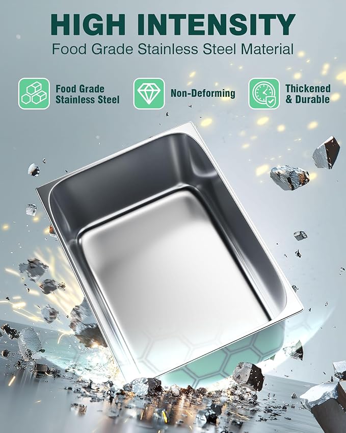 WantJoin Steam Table Hotel Pans 1/1 Full Size 6 Inch Deep 6 Pack, Stainless Steel Metal Tray Sets Food Storage Container for Restaurant Chafing Dishes Commercial Catering Supplies