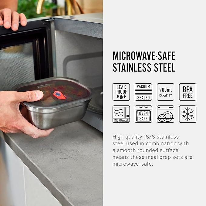 BLACK + BLUM Microwavable Stainless Steel Lunch Box | Multi-Function, Vacuum Sealed Container for Healthy Food | Portable and Stackable Food Storage for Office and Outdoor | 30 oz / 900ml
