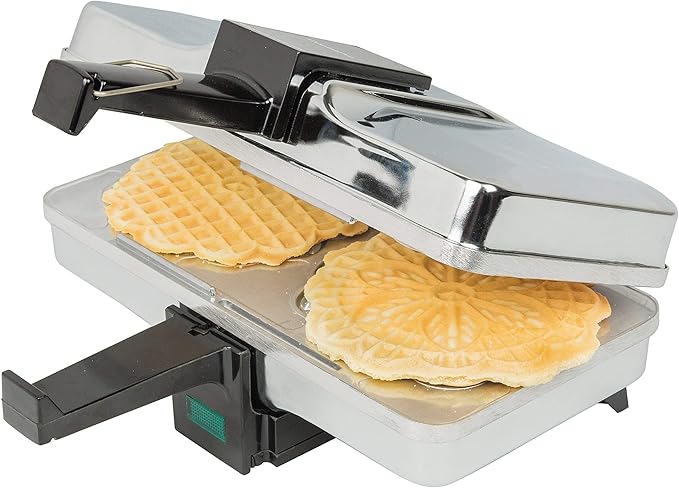 Pizzelle Maker- Polished Electric Baker Press Makes Two 5-Inch Cookies at Once, Even Heating Plates- Must Have Party Baking Supplies - Italian Easter Dessert Treat Making w Recipe Guide- Gift for Her