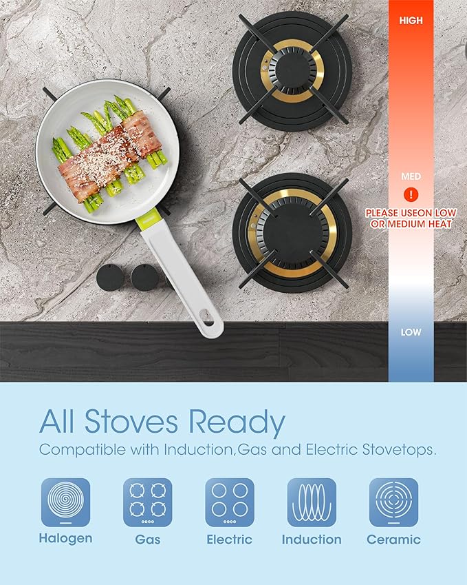 Ceramic Non Stick Sauce Pan, 2.5QT Saucepan with Frying Pan as Lid, Steamer Pot for Cooking, Induction Cookware Set, PTFE, PFOA & PFAS Free, Drak Blue