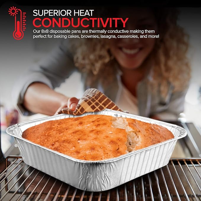Stock Your Home 8x8 Foil Pans (10 Pack) 8 Inch Square Aluminum Pans - Foil Pans - Disposable Food Containers Great for Baking Cake, Cooking, Heating, Storing, Prepping Food
